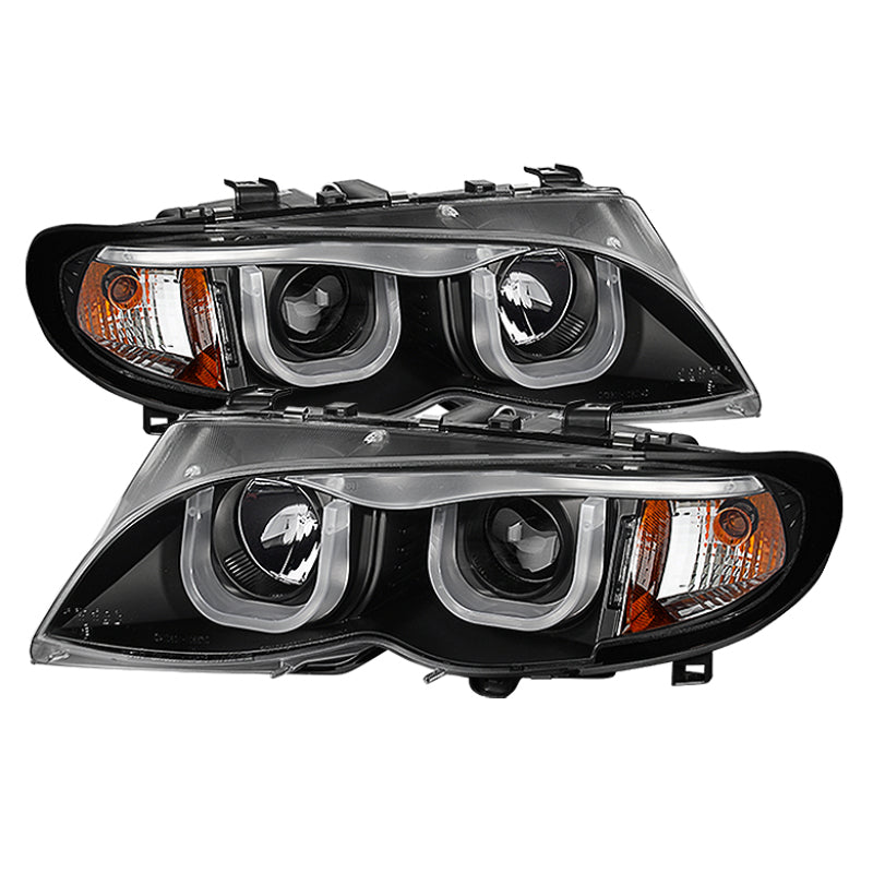 SPYDER 5031877 FITS: BMW E46 3-Series 02-05 4DR Projector Headlights 1PC 3D Halo Blk PRO-YD-BMWE4602-4D-3DDRL-BK Headlights