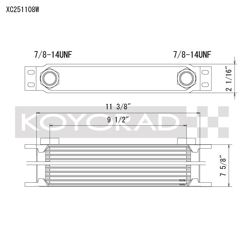 Koyo XC251108W FITS: 25 Row Oil Cooler 11.25in x 7.5in x 2in (AN-10 ORB provisions) Oil Coolers