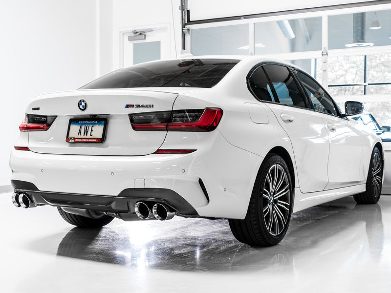 AWE Tuning 3020-42078 FITS: 2019+ BMW M340i (G20) Track Edition Exhaust Quad Chrome Silver Tips Catback