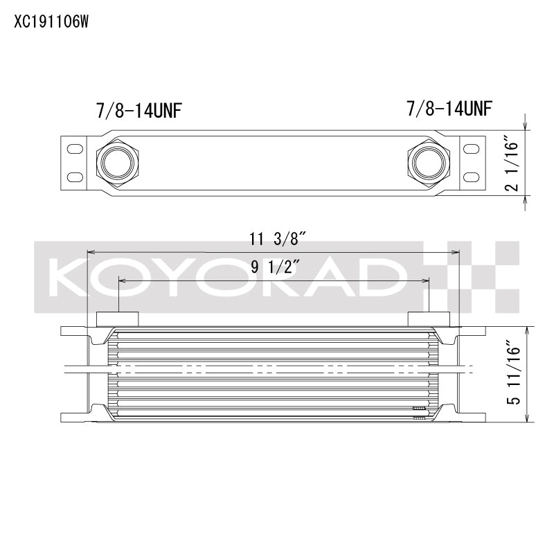Koyo XC191106W FITS: 19 Row Oil Cooler 11.25in x 5.75in x 2in (AN-10 ORB provisions) Oil Coolers