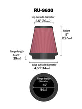 Load image into Gallery viewer, K&N Engineering RU-9630 FITS:K&N Universal Tapered Filter 2.5in Flange ID x 4.5in Base OD x 3.5in Top OD x 5in Height Air Filters Universal Fit