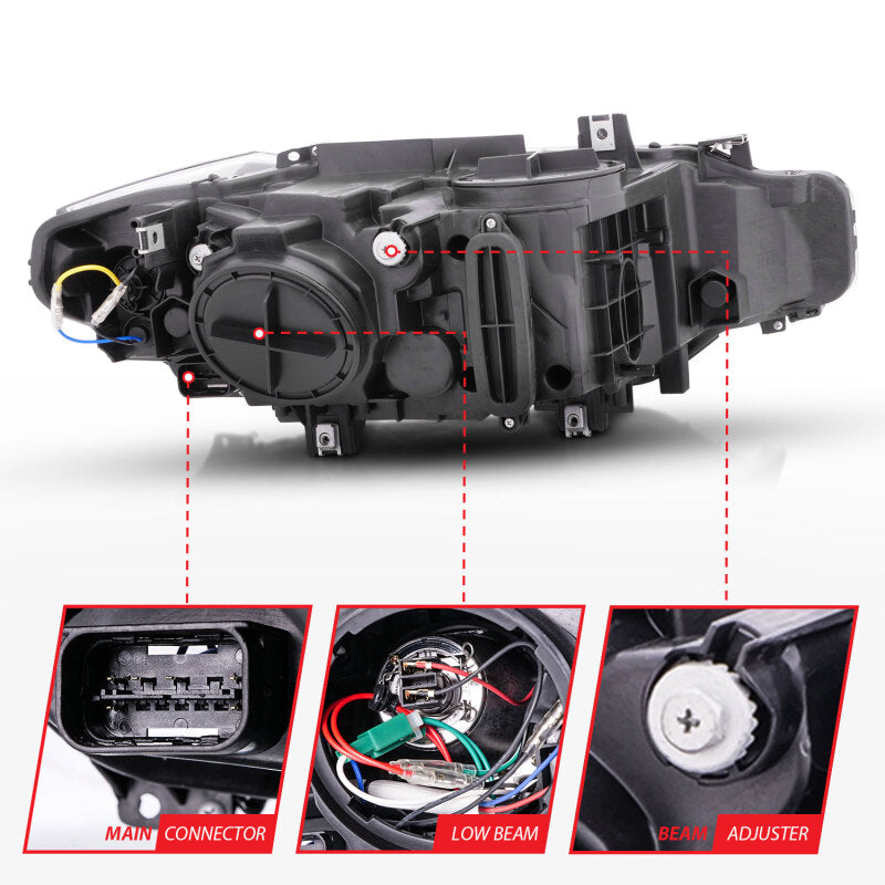 ANZO 121504 FITS: 2012-2015 BMW 3 Series Projector Headlights w/ U-Bar Black Headlights