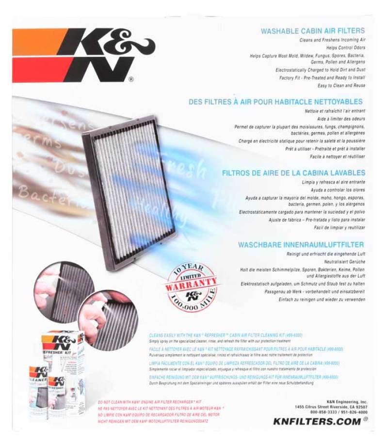 K&N Engineering VF3013 FITS:K&N 05-14 VW Jetta 2.5L 2.0L / EOS Cabin Air Filter Cabin Air Filters