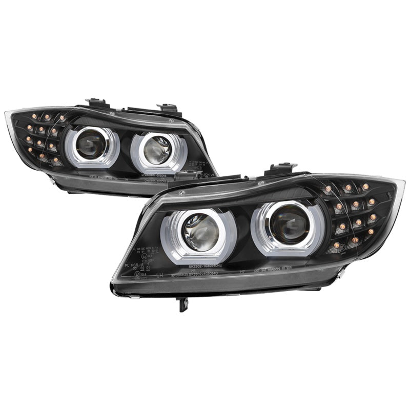 SPYDER 5086488 FITS: 09-12 BMW E90 3-Series 4DR Projector Headlights Halogen LED Black PRO-YD-BMWE9009-BK Headlights