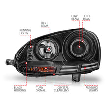 Load image into Gallery viewer, ANZO 121345 FITS: 2006-2009 Volkswagen Rabbit Projector Headlights w/ Halo Black (CCFL) Headlights