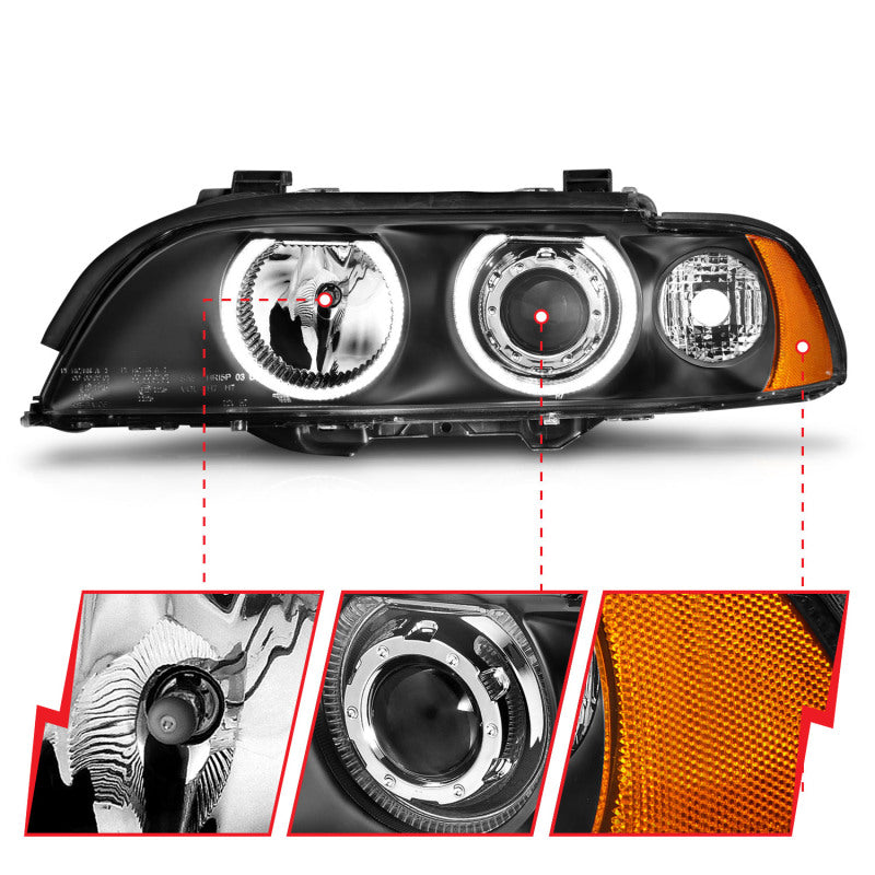 ANZO 121017 FITS: 1997-2001 BMW 5 Series Projector Headlights w/ Halo Black Headlights