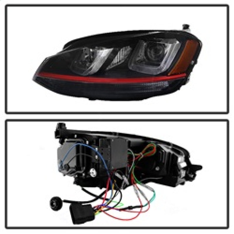 SPYDER 5080592 FITS: Volkswagen Golf VII 14-16 Projector Headlights DRL LED Red Stripe Blk PRO-YD-VG15-RED-DRL-BK Headlights