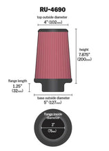 Load image into Gallery viewer, K&N Engineering RU-4690 FITS:K&N Universal Round Tapered Filter 3 inch FLG / 5 inch Bottom / 4 inch Top / 7 7/8 inch Height Air Filters Universal Fit