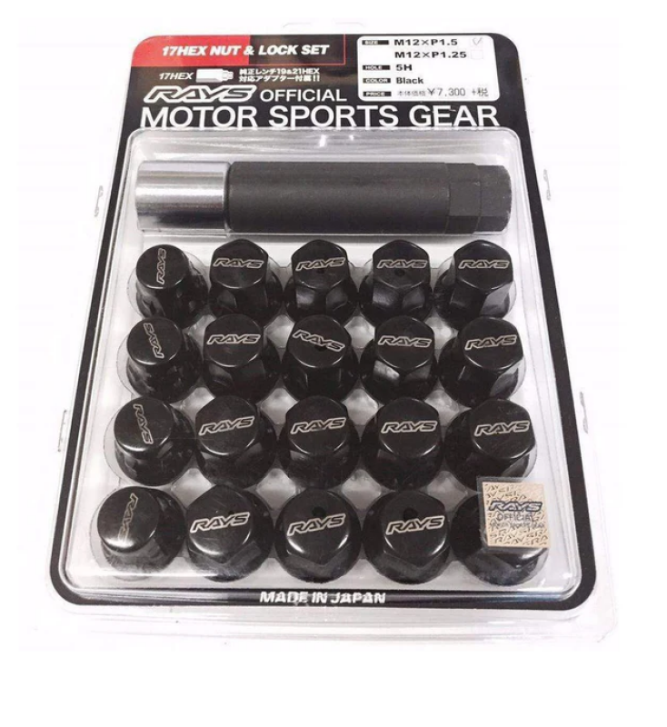 Rays W1712125B FITS: M12x1.25 5 holes 16pcs nut, 4pcs Lock nut, 1 adapter & 1 lock nut key Black Lug Nuts