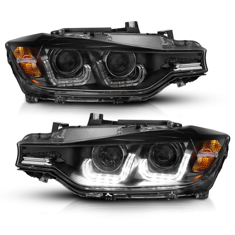 ANZO 121504 FITS: 2012-2015 BMW 3 Series Projector Headlights w/ U-Bar Black Headlights