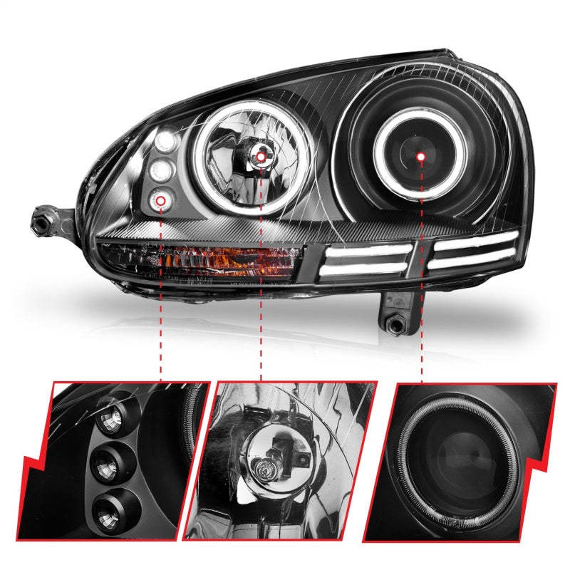 ANZO 121345 FITS: 2006-2009 Volkswagen Rabbit Projector Headlights w/ Halo Black (CCFL) Headlights