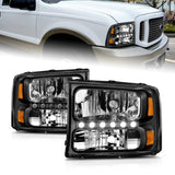 ANZO 111106 FITS: 2000-2004 Ford Excursion Crystal Headlights Black w/ LED 1pc Headlights