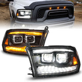 ANZO 09-18 1500/2500/3500 Full LED Proj Headlights w/Switchback Light Bar - Black FITS: Dodge Ram - ANZ111595