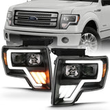 ANZO 111469 FITS: 2009-2013 Ford F-150 Projector Light Bar G4 Switchback Headlights Black Amber Headlights