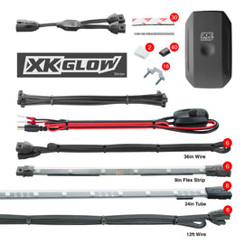 XKGLOW KS-CAR-ADVANCE FITS:XK Glow Flex Strip Million Color XKCHROME Smartphone App Undercar Kit 8x24In Slim Tube + 6x10In Light Accessories and Wiring
