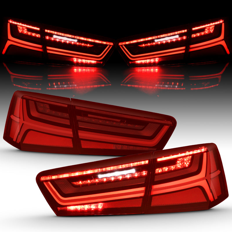 ANZO 321353 FITS: 2012-2018 Audi A6 LED Taillight Black Housing Red/Clear Lens 4 pcs (Sequential Signal) Tail Lights