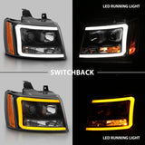 ANZO 111402 FITS: 07-14 Chevy Tahoe Projector Headlights w/ Plank Style Design Black w/ Amber Headlights