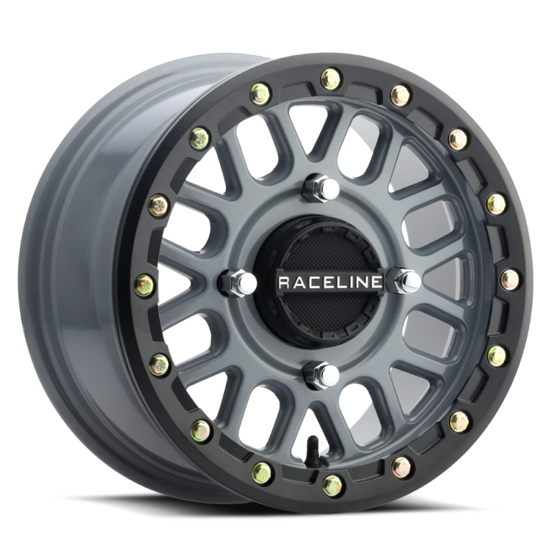 Raceline A93SG-56056+40 FITS: A93SG Podium 15x6in/4x156 BP/40mm Offset/132.5mm Bore Grey & Black Ring Beadlock Wheel Wheels Cast