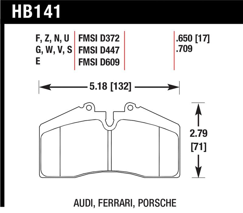 Hawk Performance HB141G.650 FITS:Hawk 94-96 Ferrari 456GT Rear / 91-94 Porsche 911 Rear / 94-98 Porsche 911 Front / 86-91 Porsche 928 Brake Pads Racing