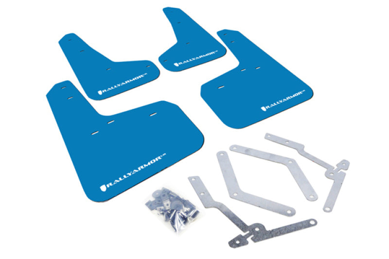 Rally Armor MF27-UR-NBL/WH FITS: 12-19 Ford Focus ST / 16-19 RS Nitrous Blue UR Mud Flap w/White Logo Mud Flaps