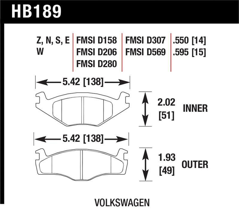 Hawk Performance HB189E.595 FITS: Hawk Blue 9012 Brake Pads Volkswagon Brake Pads Racing
