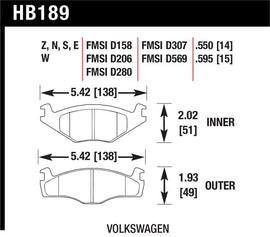 Hawk Performance HB189E.595 FITS: Hawk Blue 9012 Brake Pads Volkswagon Brake Pads Racing