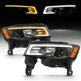 ANZO 111418 FITS: 2017-2018 Jeep Grand Cherokee Projector Headlights w/ Plank Style Switchback Black w/ Amber Headlights