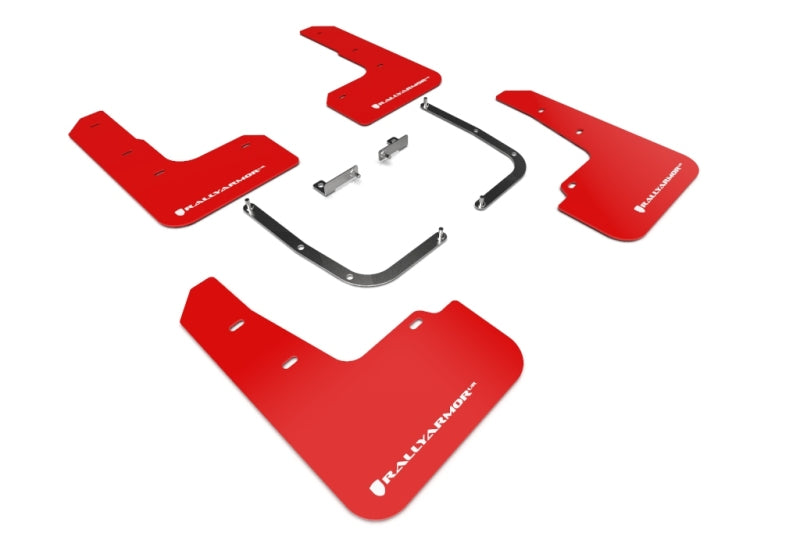 Rally Armor MF58-UR-RD/WH FITS: 19-21 Hyundai Veloster Turbo/2.0/R-Spec Red UR Mud Flap w/White Logo Mud Flaps