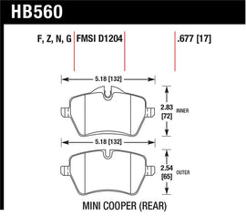 Hawk Performance HB560N.677 FITS: Hawk 05-06 JCW R53 Cooper S & 07+ R56 Cooper S HP+ Street Front Brake Pads Brake Pads Performance