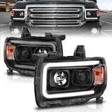 ANZO 111381 FITS: 2015+ GMC Canyon Projector Headlights w/ Plank Style Design Black w/ Amber Headlights