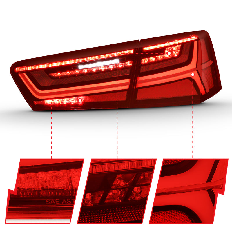 ANZO 321353 FITS: 2012-2018 Audi A6 LED Taillight Black Housing Red/Clear Lens 4 pcs (Sequential Signal) Tail Lights