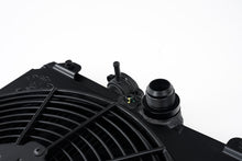 Load image into Gallery viewer, CSF 2858XB FITS: Universal Half Radiator w/-16AN &amp; Slip-On Fittings/12in SPAL Fan &amp; Shroud Black Finish Radiators