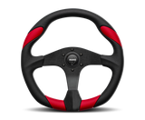 Momo Retro Steering Wheel 360 mm - 4 Black Leather/Wht Stitch/Brushed Spokes