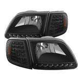 SPYDER 5014184 FITS:xTune Ford F150 97-03 Crystal Headlights w/ Clear LED Corners Black HD-ON-FF15097-LED-SET-BK Headlights
