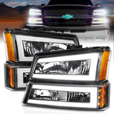 ANZO 111501 FITS: 2003-2006 Chevrolet Silverado 1500 Crystal Headlights w/ Light Bar Black Housing Headlights