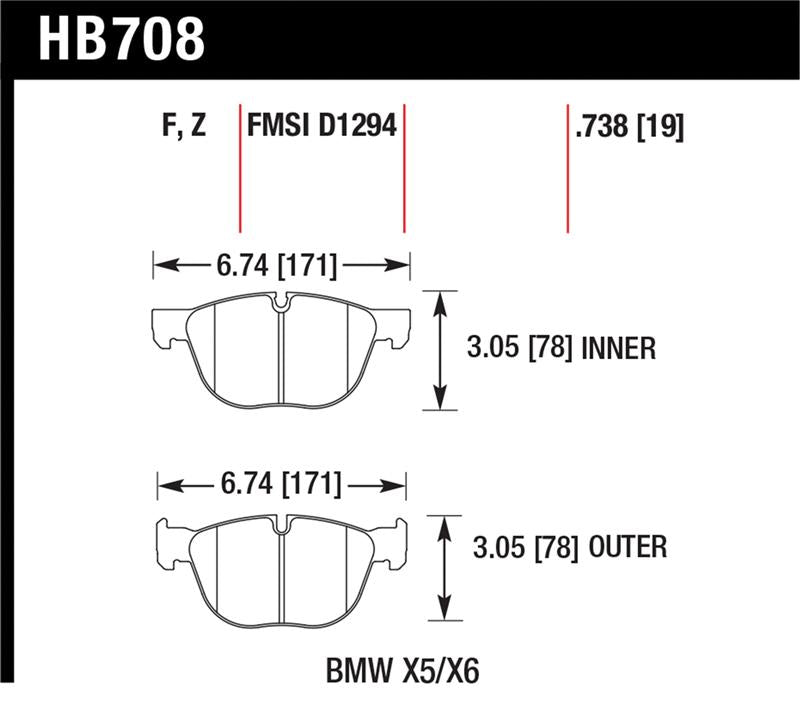 Hawk Performance HB708F.738 FITS:Hawk 07-08 BMW X5 3.0si/4.8i / 09-13 X5 Xdrive / 08-13 X6 Xdrive HPS Front Brake Pads Brake Pads Performance