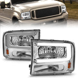 ANZO 111550 FITS: 99-04 Ford F250/F350/F450/Excursion (excl. 99) Crystal Headlights w/ Light Bar Chrome Housing Headlights