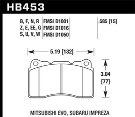 Hawk Performance HB453B.585 FITS: Hawk Street 5.0 Front Brake Pad Brembo 03-06 Evo / 04-14 STI / 09-10 Evo / 09-10 Genesis / 04-08 TL Brake Pads Performance