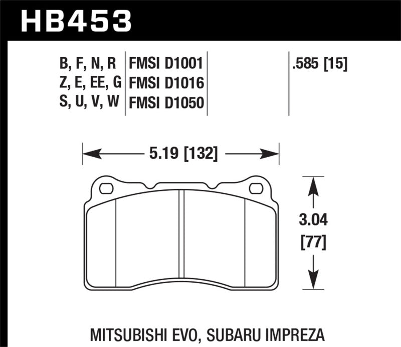 Hawk Performance HB453N.585 FITS: Hawk 03-06 Evo / 04-09 STi / 09-10 Genesis Coupe (Track Only) / 2010 Camaro SS / 08-09 Pontiac G8 GX Brake Pads Performance