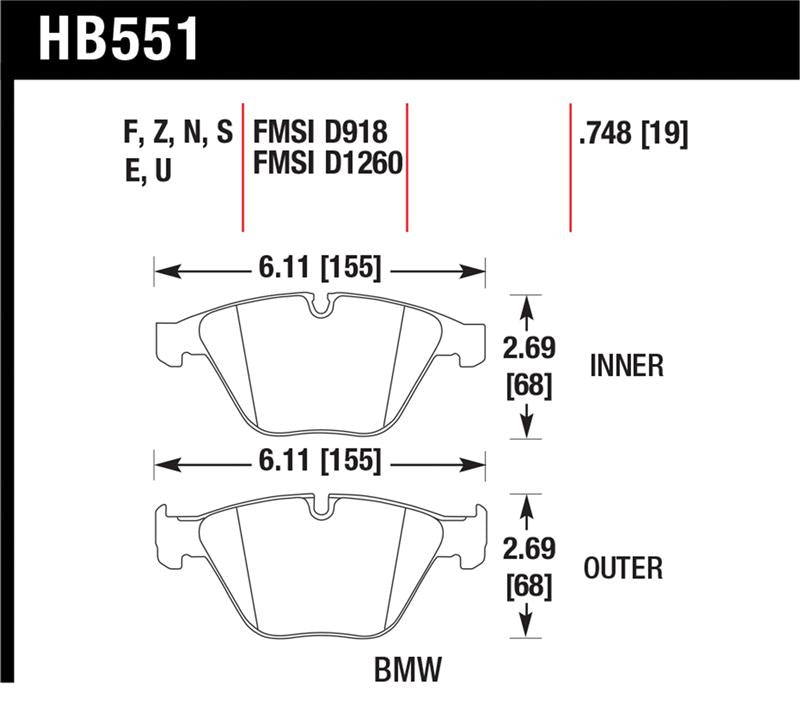 Hawk Performance HB551Z.748 FITS:Hawk 07-09 BMW 335d/335i/335xi / 08-09 328i/M3 Performance Ceramic Street Front Brake Pads Brake Pads Performance