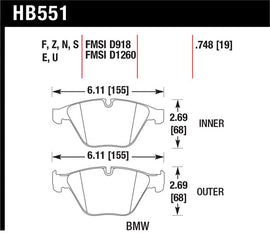 Hawk Performance HB551Z.748 FITS:Hawk 07-09 BMW 335d/335i/335xi / 08-09 328i/M3 Performance Ceramic Street Front Brake Pads Brake Pads Performance