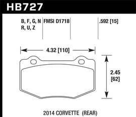 Hawk Corvette PC Rear Brake Pads 2014 Chevrolet - Product