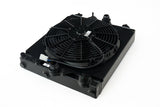 CSF 2858XB FITS: Universal Half Radiator w/-16AN & Slip-On Fittings/12in SPAL Fan & Shroud Black Finish Radiators
