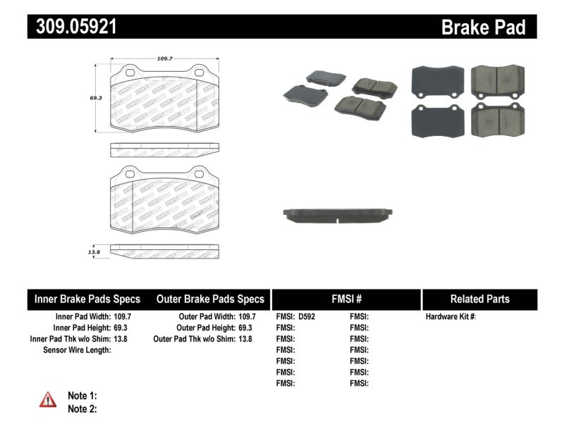 Stoptech 309.05921 FITS:StopTech Performance 00-06 Jaguar S Typre R / XJ R / XJR-S / XJ Sport Rear Brake Pads Brake Pads Performance