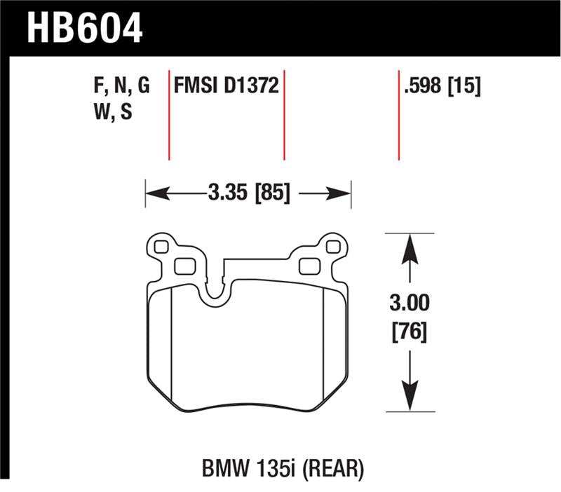 Hawk Performance HB604F.598 FITS: Hawk BMW 135i HPS Street Rear Brake Pads Brake Pads Performance
