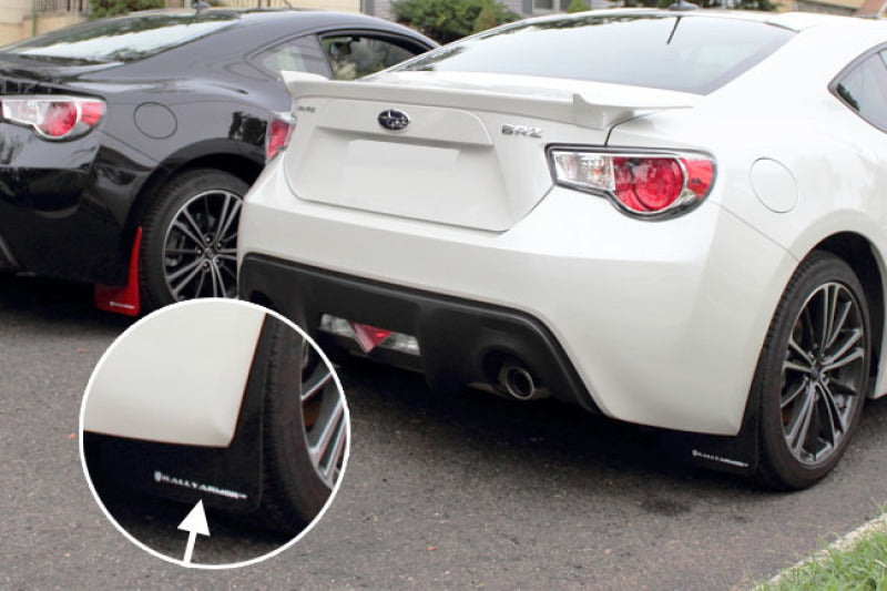 Rally Armor MF23-UR-BLK/WH FITS: 13-17 Subaru BRZ/Toyota FR-S Black UR Mud Flap w/White Logo Mud Flaps