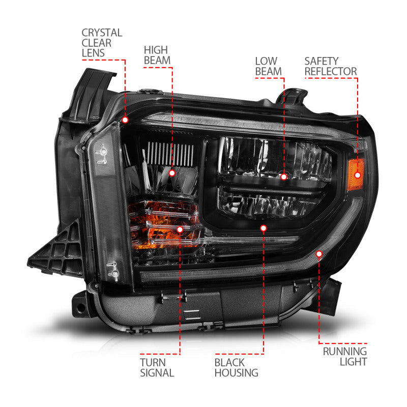 ANZO 111533 FITS: 14-21 Toyota Tundra (OE Halogen w/LED DRL) LED Crystal Headlights w/ Switchback & DRL Blk Headlights