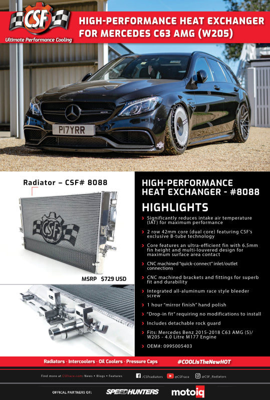 CSF 8088 FITS: 2015+ Mercedes Benz C63 AMG (W205) Front Mount Heat Exchanger w/Rock Guard Radiators