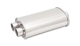 Vibrant 1111 FITS: StreetPower Oval Muff 5in x 9in x 15in long body 3in in I.D. x dual 2.5in out Center-Dual Muffler
