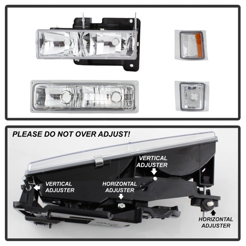 SPYDER 5069535 FITS:xTune Chevy Suburban 94-98 Headlights w/ Corner & Parking Lights 8pcs Chrome HD-JH-CCK88-AM-C-SET Headlights